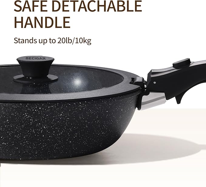 Nonstick Ceramic Cookware Set 21PCS with Detachable Handle Pans and Pots Set RV Kitchen Set Cookware Set Pan Pots with Removable Handles Oven Safe Induction Ready(Black)