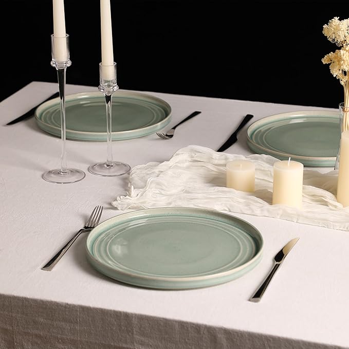 Stone Lain Claire 8-Piece Dinner Plate Set Stoneware Plates Dishwasher and Microwave Safe Dish Set for 8 Green