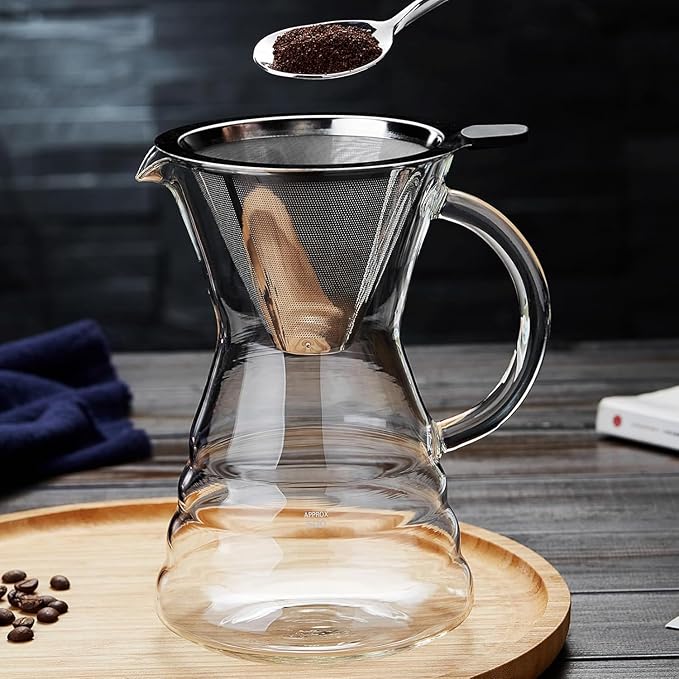 Unbreakable - 18 Pack Pour Over Coffee Maker with Permanent Stainless Filter 27 fl oz Thickened Heat-Resistant Borosilicate Glass Dripper Coffee Brewer Stovetop Safe