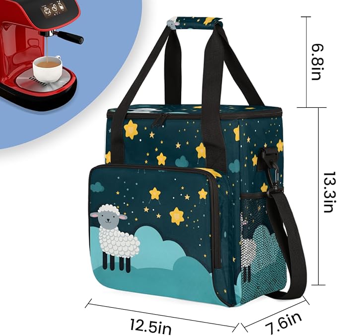 Cartoon Sheep Coffee Maker Carrying Bag Night Star Travel Storage Bag Compatible with K-Mini or K-Mini Plus Single Serve Coffee Brewer Carrying Case with Multiple Pockets &amp Shoulder Strap