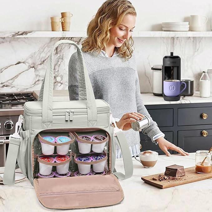 BAGSPRITE Coffee Maker Travel Bag Compatible with Keurig K-Mini Mate Carrying Case for K-Cup Single Serve Coffee Maker Portable Coffee Maker Case with Pod Organizer Mug Pockets &amp Shoulder Strap
