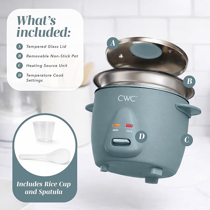 COOK WITH COLOR 6 Cup Rice Cooker 300W - Effortless Cooking and Perfectly Cooks 3 Cups of Raw Rice for 6 Cups of Cooked Rice Slate Blue