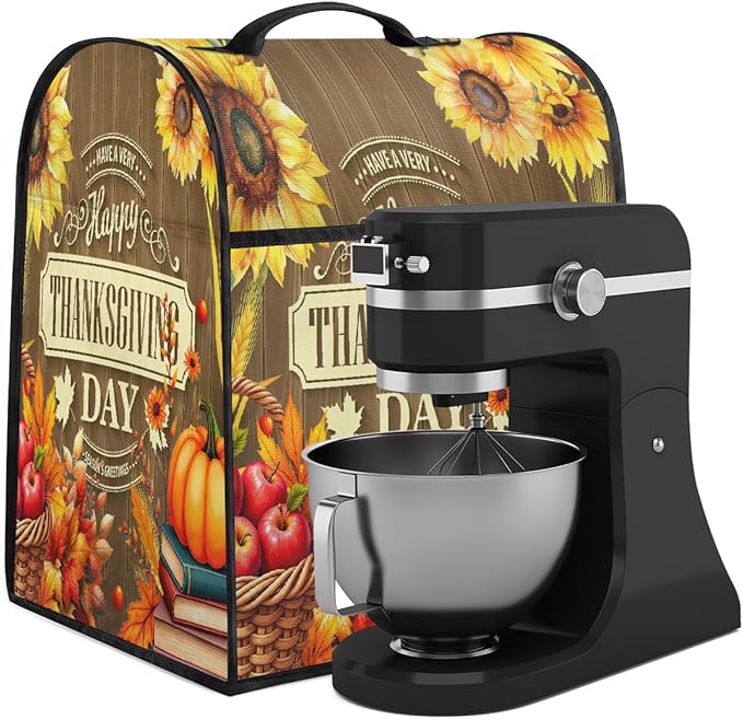 cfpolar Kitchen Aid Mixer Cover Compatible with 6-8 Quarts Thanksgiving Sunflower Pumpkin Apples Stand Mixer Cover Kitchen Aid Mixers Accessories Appliance Organizer Bag Dust Covers with Zipper Pocket