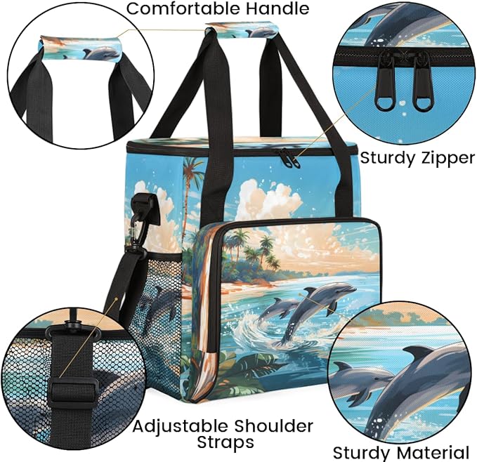 Dolphin Coffee Maker Carrying Bag Coconut tree Portable Travel Storage Tote Bag Compatible with K-Mini or K-Mini Plus Single Serve Coffee Brewer Carrying Case with Multiple Pockets &amp Shoulder St