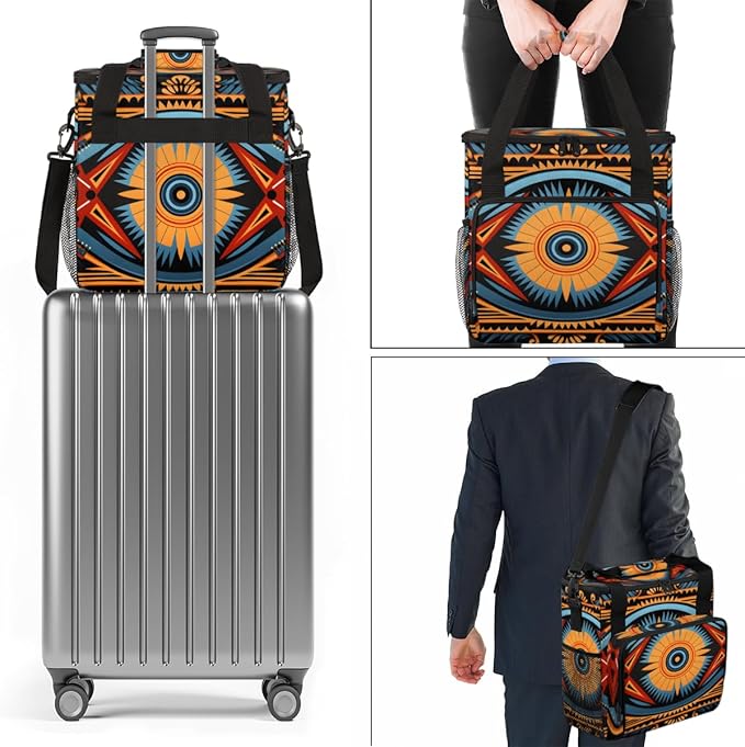 Retro Pattern Coffee Maker Carrying Bag Ethnic Eye Travel Storage Bag Compatible with K-Mini or K-Mini Plus Single Serve Coffee Brewer Carrying Case with Multiple Pockets &amp Shoulder Strap