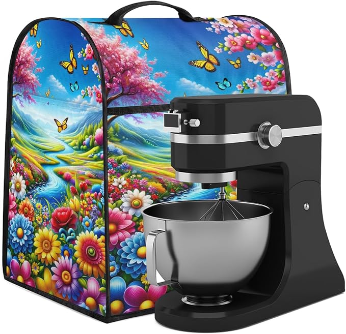 cfpolar Kitchen Aid Mixer Cover Compatible with 6-8 Quarts Butterfly Flower Cherry Blossom Stand Mixer Cover Kitchen Aid Mixers Accessories Appliance Organizer Bag Dust Covers with Zipper Pocket