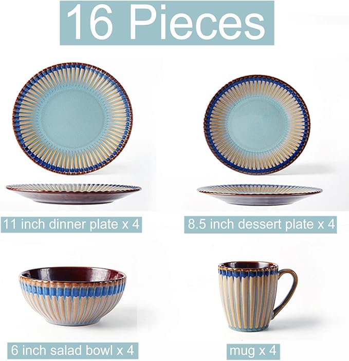GaRcan 16-Piece Porcelain Dinnerware Set Service for 4 Kitchen Stoneware Dinnerware Sets Plates and Bowls Sets Dinner Dishes Set with Dinner Plates