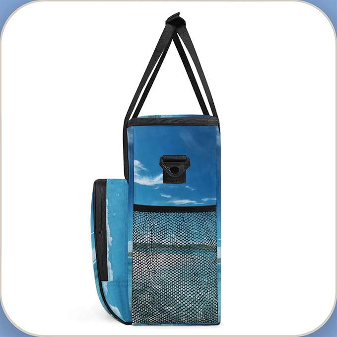 Summer Ocean Coffee Maker Travel Bag for Keurig K-Mini/K-Mini Plus Insulated Waterproof Tote with Pockets for K-Cup Portable Single-Serve Brewer Case