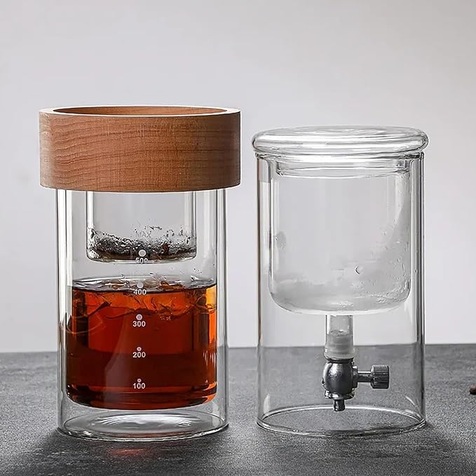 Ice Drip Coffee PotCold Brew Coffee MachineCold Drip Coffee Cold Brew Drip Tower500ML/17oz Double Glass Cold Brew Iced Coffee BrewerKitchen Bar Drip Pot Ice Cold Drinking Pot