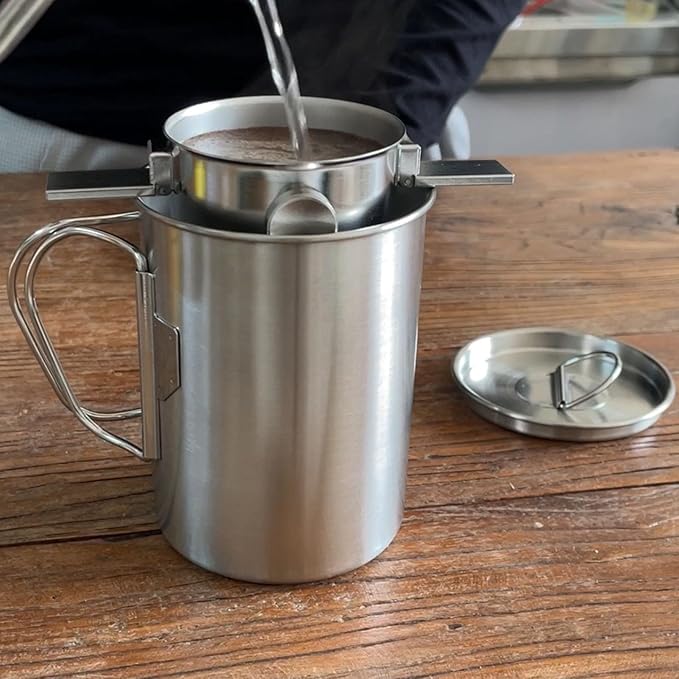 Stainless Steel Pour Over Coffee Maker Set Paperless Camping Coffee Maker with Foldable Filter and Travel Mug for Outdoor Office Use