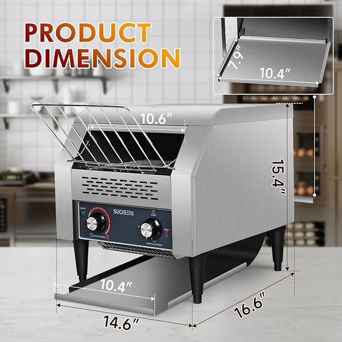 Commercial Toaster 300 Slices/Hour Industrial Conveyor Toaster 1900W Stainless Steel Restaurant Toasters for Croissants Toast Bun Bagel Bread