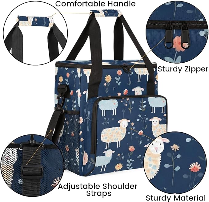 Sheep Florals Coffee Maker Carrying Bag Cute Sheep Travel Storage Bag Compatible with K-Mini or K-Mini Plus Single Serve Coffee Brewer Carrying Case with Multiple Pockets &amp Shoulder Strap