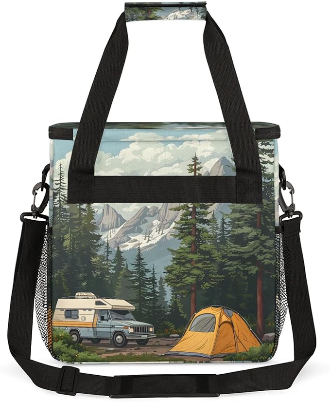 Camping Forest Coffee Maker Travel Bag for Keurig K-Mini/K-Mini Plus Insulated Waterproof Tote with Pockets for K-Cup Portable Single-Serve Brewer Case