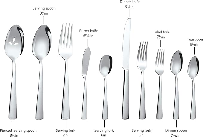 65 Piece Silverware Flatware Cutlery Set Stainless Steel Fork Spoon Knife Sets for 12 Dishwasher SafeErgonomic Design Size and Weight