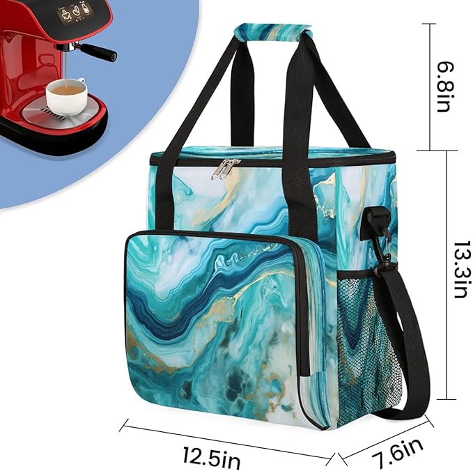 Blue Marble Texture Coffee Maker Carrying Bag for Keurig K-Mini or K-Mini Plus Storage Portable Coffee Maker Travel Bag