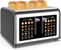4 Slice Toaster Touch Screen Stainless Steel Toasters Digital Timer Dual Control Panel Toasters 8 Shade Settings 6 Bread Types for Bagel Cancel Defrost 1650W Grey