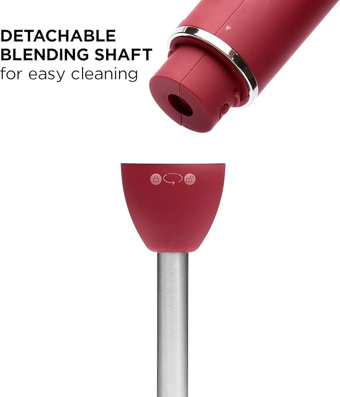 Chefman Immersion Stick Hand Blender with Stainless Steel Blades Powerful Electric Ice Crushing 2-Speed Control Handheld Food Mixer Purees Smoothies Shakes Sauces &amp Soups Red