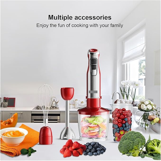 Fit for 4-in-1 Immersion Blender Stainless Steel Hand Stick Mixer with Chopper &amp Smoothie Cup for Food