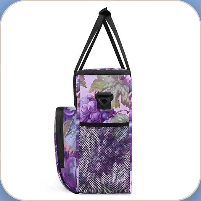 Grape Print Coffee Maker Travel Bag for Keurig K-Mini/K-Mini Plus Insulated Waterproof Tote with Pockets for K-Cup Portable Single-Serve Brewer Case