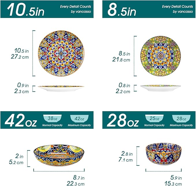 vancasso 24 Pieces Dinnerware Sets Bundles 26oz Cereal Bowls Set of 6