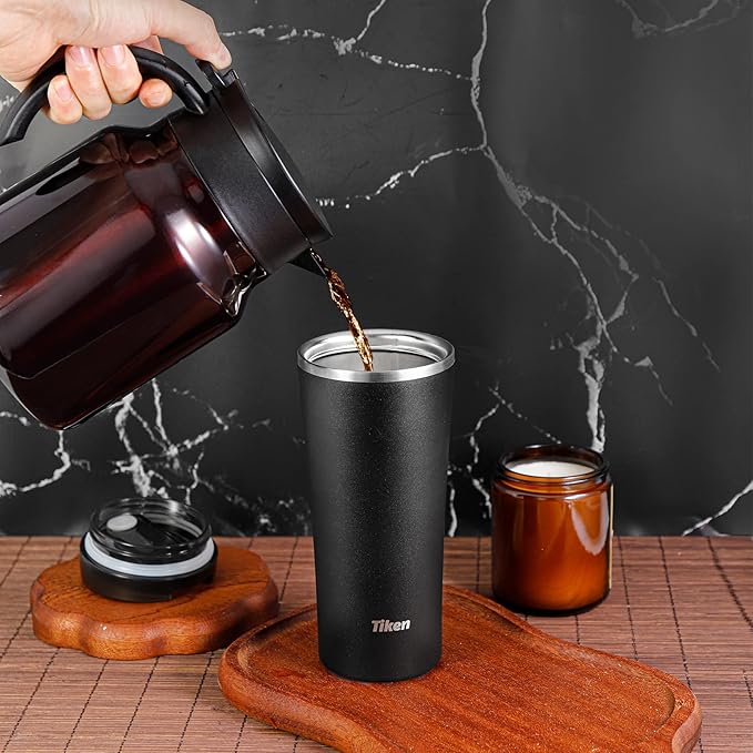 Tiken Black French Press Coffee Maker AND Black Insulated Tumbler Stainless Steel Coffee Maker