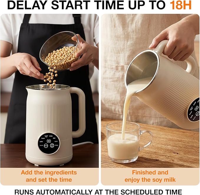 8-IN-1 Nut Milk Maker 40 oz Soy milk Machine Maker Homemade Almond Oat Coconut Plant Based and Dairy Free Beverages Countertop Blender With Delay Start/Keep Warm/Boil Water/Self-Cleaning