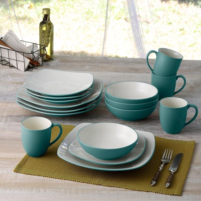 Noritake Colorwave Turquoise 16-Piece Square Dinnerware Set Service For 4