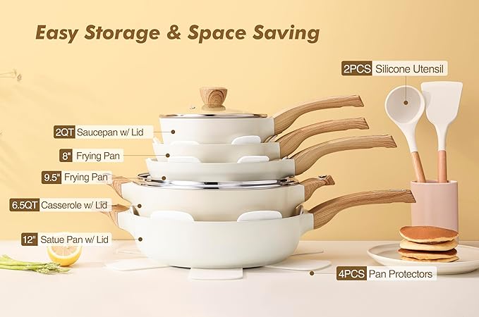 SENSARTE Ceramic Cookware Sets Pots and Pans Set Non stick 14-Piece Induction Cookware 14 Pcs Nonstick Kitchen Cooking Set w/Frying Pans Set Saucepans Set