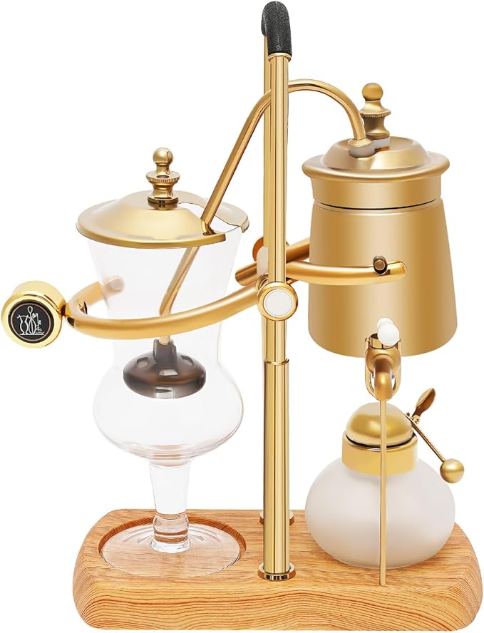 Belgium Royal Family Balance Siphon Coffee Maker 13.53OZ Vintage Coffee Maker with Double Ridged Fulcrum Retro-Style &amp Vacuum Brewing System Design Elegant for Kitchens