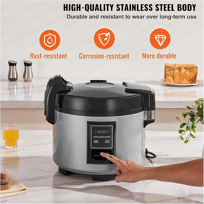 Commercial Rice Cooker 60-Cup 13L Non-Stick Pot Restaurant Kitchen 12H Keep Warm