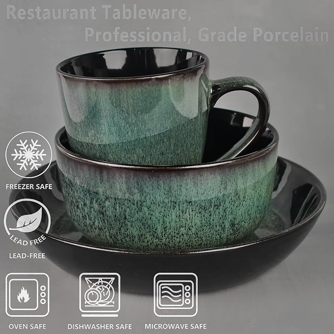 Dinnerware Sets(12Pcs) Serves for 4 Reactive Glaze Plates and Bowls Set with Mug8.3Salad Plates5.5bowls Modern kitchen tableware Microwave safe Set No.8