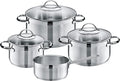 WMF Pot Set 4-Piece Achat Pouring Rim Glass Lid Stainless Steel Polished Suitable for Induction Hobs Dishwasher-Safe