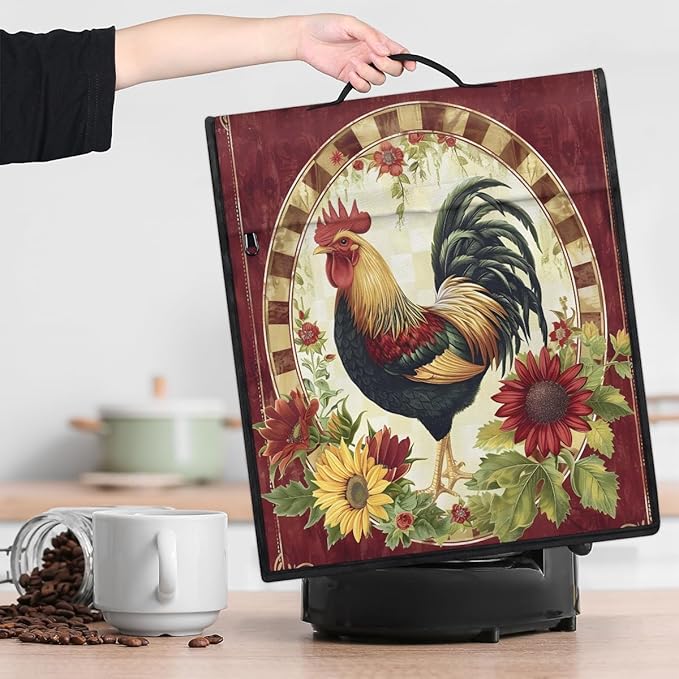 Kitchen Aid Mixer Cover Rooster Chicken Flower Vintage Stand Mixer Cover Compatible with 6-8 Quarts Stand Mixers Dust Covers with Zipper Pocket Foldable Washable Kitchen Aid Organizer Bag