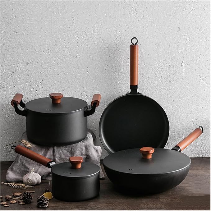 Cookware Wok Frying Pan Soup Pot Kitchen Daily Cooking Set 4 Piece Pot Set