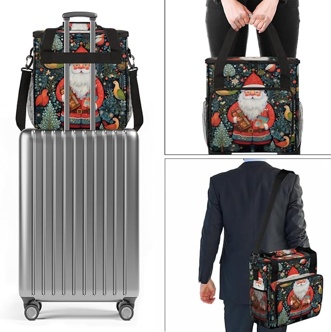 Xmas Santa Claus Coffee Maker Carrying Bag Glitter Santa Claus Travel Storage Bag Compatible with K-Mini or K-Mini Plus Single Serve Coffee Brewer Carrying Case with Pockets &amp Shoulder Strap