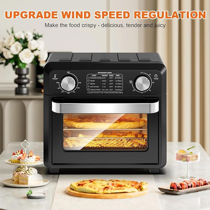 11QT Compact 2-Slice Air Fryer Toaster Oven with Reference Menus 1500W Small Convection Countertop Oven Adjustable Time &amp Temperature Ideal for Singles &amp Couples Black