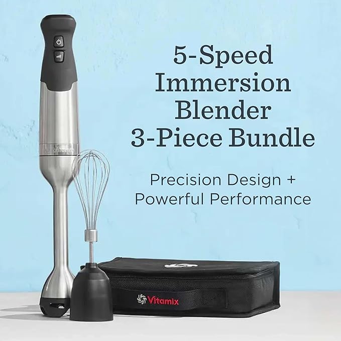 Vitamix 5-Speed Immersion Blender 3-Piece Bundle with Whisk Attachment and Storage Case Professional-Grade Hand Blender with 625-Watt Motor and Stainless-Steel Blade Stainless Steel/Black