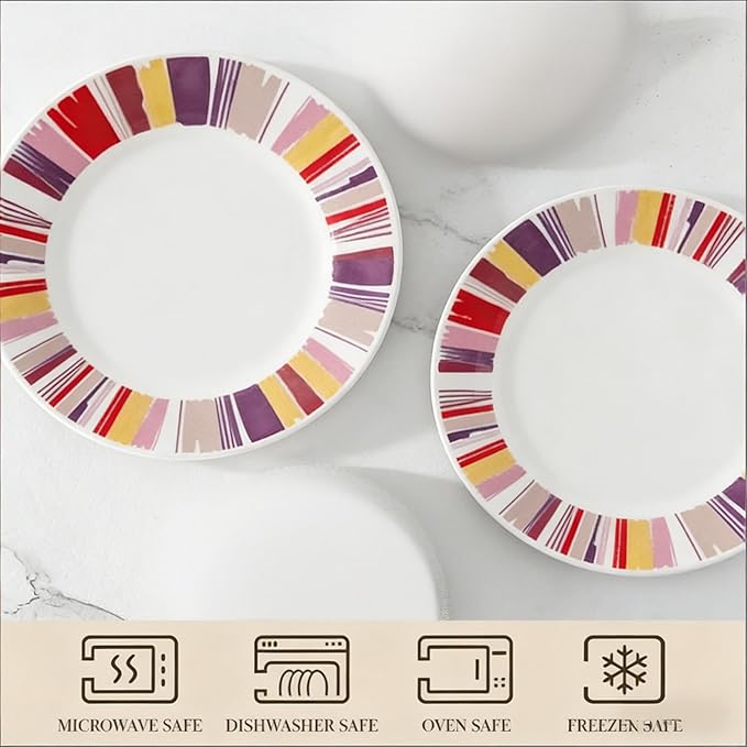 12-Piece Colorful Ceramic Dinnerware Set Durable Glazed Microwave &amp Dishwasher Safe Household Daily Use Plate Bowl Set Ideal for Breakfast Dinner Various Occasions