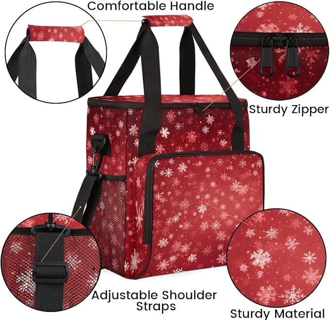 Abstract Snowflakes Christmas Coffee Maker Carrying Bag Travel Storage Bag Compatible with K-Mini or K-Mini Plus Single Serve Coffee Brewer Carrying Case with Multiple Pockets &amp Shoulder Strap