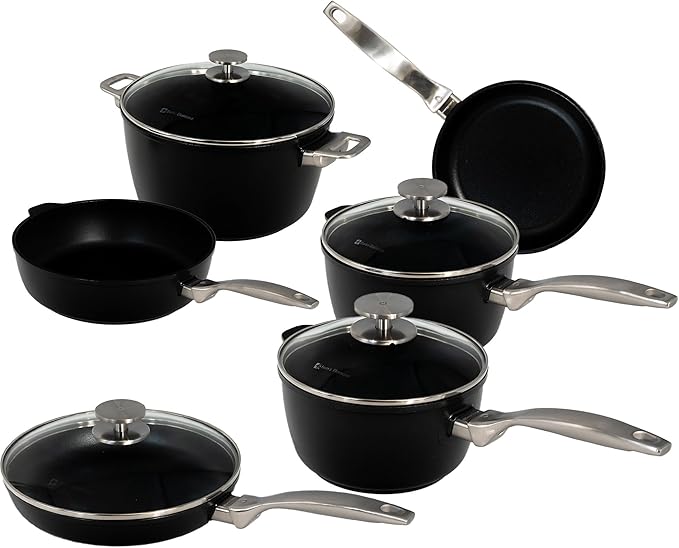 Swiss Diamond Pots and Pans Set Non Stick Nonstick Hybrid Ceramic and Diamond-Infused Glass Lids Dou Ceramic Gourmet Cookware Set Dishwasher &amp Oven Safe Up To 500 °F 10 Pieces