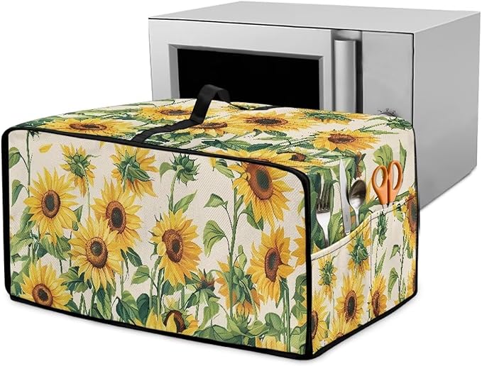 Dust-proof Toaster Oven Heat-Resistant Air Fryer Microwave Cover with Top Handle Side Pockets Protects Elevate Kitchen Style While Protecting Appliances Sunflower Theme