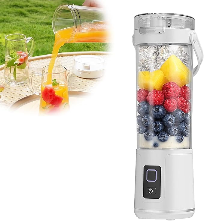 16 oz. Portable Electric Blender with Leak Proof Lid and Easy Sip Spout Mini Citrus Juicer Perfect for Smoothies Cordless USB-C Rechargeable Dishwasher Safe Parts (White)