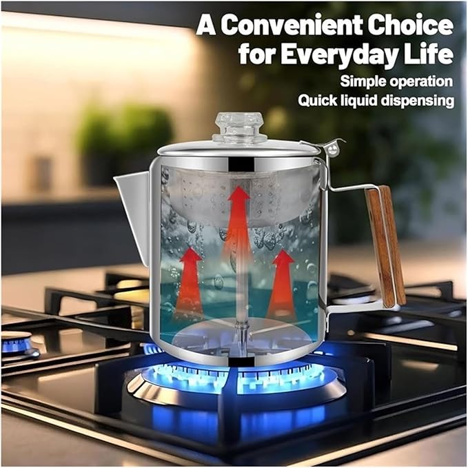 Mocha For Home And Camping 6 Cup Percolator 304 Stainless Steel Coffee Pot Coffee Maker With Handle Stovetop 1000Ml