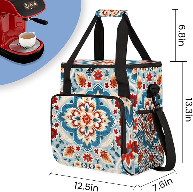 Luminous Mandala Coffee Maker Carrying Bag Portable Travel Storage Tote Bag Compatible with K-Mini or K-Mini Plus Single Serve Coffee Brewer Carrying Case with Multiple Pockets &amp Shoulder Strap