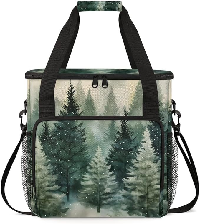 Bright Christmas Tree Coffee Maker Carrying Bag Portable Travel Storage Tote Bag Compatible with K-Mini or K-Mini Plus Single Serve Coffee Brewer Carrying Case with Multiple Pockets &amp Shoulder S