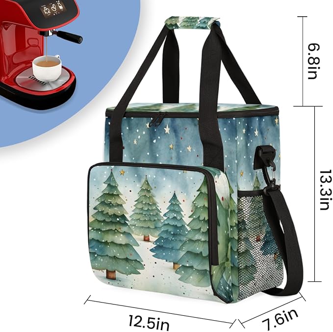 Oil Painting Christmas Tree Coffee Maker Carrying Bag Travel Storage Bag Compatible with K-Mini or K-Mini Plus Single Serve Coffee Brewer Carrying Case with Multiple Pockets &amp Shoulder Strap