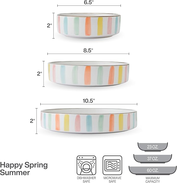 Spring Summer 9 Piece Dinnerware Serving Bowl Set Service for 3