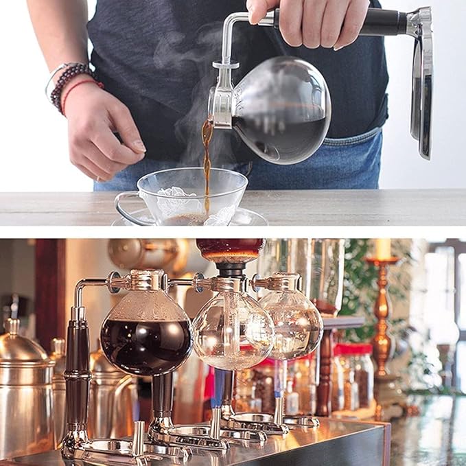 Modern Siphon Coffee MakerIced Coffee Maker with Alcohol BurnerTransparent Coffee Maker with Stainless Steel Support Flowing