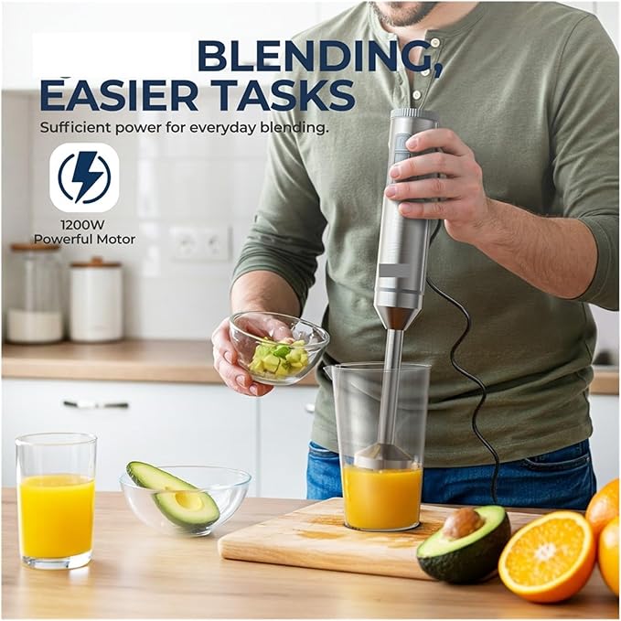 Fit for 4-in-1 Immersion Blender Set - 1000W Powerful Stainless Steel Hand Mixer with 700ml Beaker 500ml Processor &amp Whisk Attachment(UK Plug)