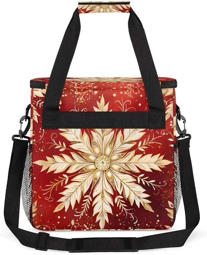 Xmas Snowflakes Coffee Maker Carrying Bag Cute Snowflakes Travel Storage Bag Compatible with K-Mini or K-Mini Plus Single Serve Coffee Brewer Carrying Case with Multiple Pockets &amp Shoulder Strap